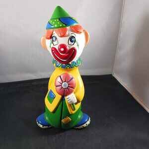 Vintage 70s Hand Painted Plaster Clown Figurine